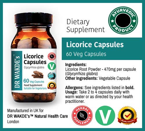 [Australia] - DR WAKDE's Licorice Capsules (60 Veg Caps, Ayurvedic Supplement, Vegan, Herbal, Natural, Made in The UK) 