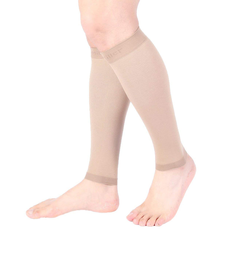 [Australia] - Doc Miller Calf Compression Sleeve Men and Women - 20-30mmHg Shin Splint Compression Sleeve Recover Varicose Veins, Torn Calf and Pain Relief - 1 Pair Calf Sleeves Tan Skin Color - Medium Size 