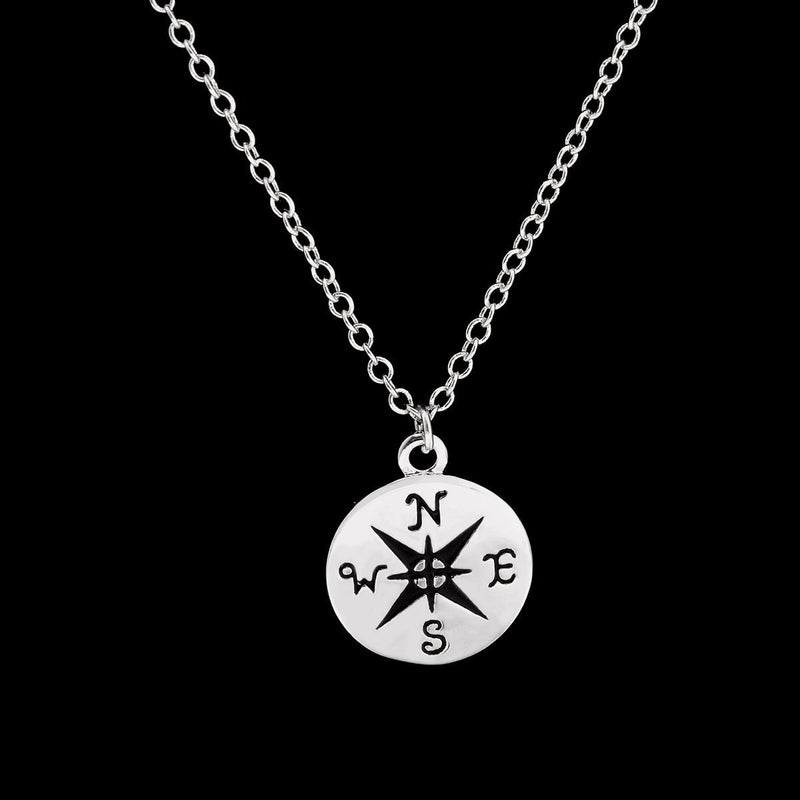 [Australia] - XCFS Sterling Silver Plated Engraved Compass Charm Encouraging Gift Pendant Necklace 