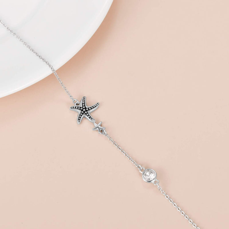 [Australia] - AOBOCO Boho Starfish Turtle Palm Tree Anklets for Women 925 Sterling Silver Adjustable Foot Ocean Beach Ankle Bracelet for Summer, Made with Swarovski Crystals 01_Starfish 