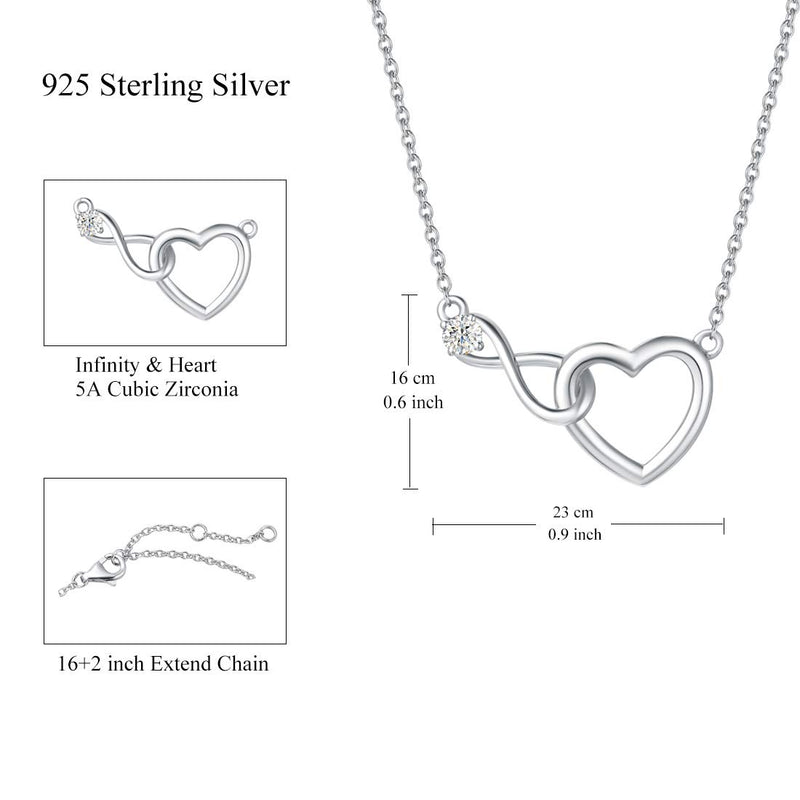 [Australia] - FANCIME 925 Sterling Sliver Infinity Heart Necklace Bracelet Cubic Zirconia Dainty Jewelry Gift for Women Girls, 16+2 Inch Extender White Gold Plated Necklace 
