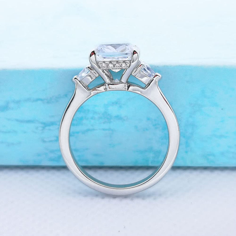 [Australia] - Idocare Cushion Cut 2ct Cubic Zirconia CZ Platinum Plated Sterling Silver 3-Stone Engagement Ring Size 5 