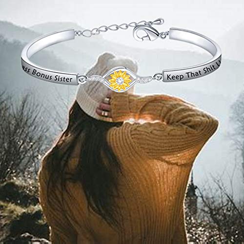 [Australia] - FEELMEM Sunflower Friendship Jewelry You are a Badass Bonus Sister Keep That Shit Up Bracelet BFF Gift Unbiological Sister Gift for Bonus Sister bonus sister-bracelet 