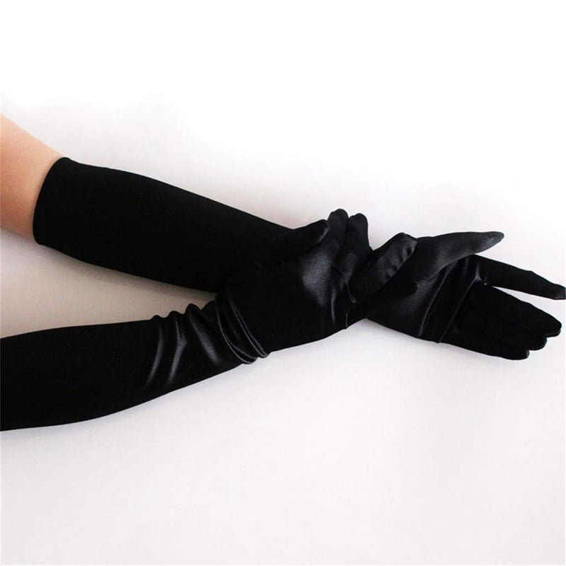 [Australia] - DreamHigh Women's Evening Party 21" Long Satin Finger Gloves Black 