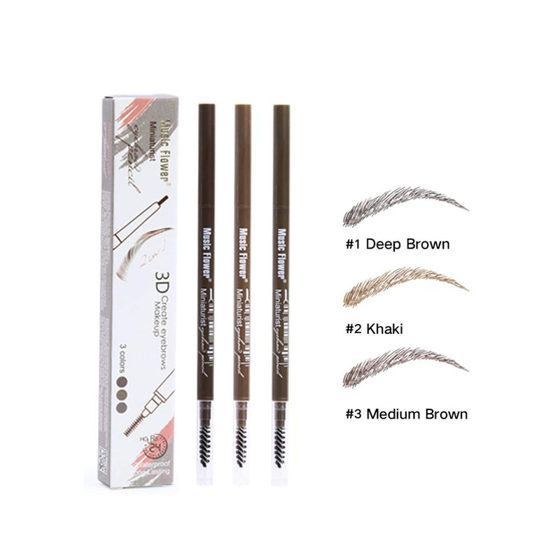 [Australia] - Music Flower Precise Micro Eyebrow Defining Pencil with Spoolie brush Deep Brown (1 Deep Brown) 1 Deep Brown 