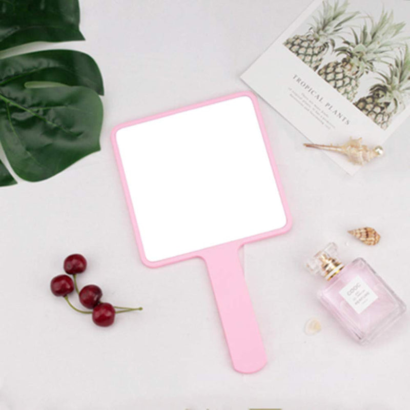 [Australia] - TOPYHL Rectangle Handheld Mirror Hand Mirror Travel Handheld Mirror Cosmetic Mirror with Handle (Pink) Pink 