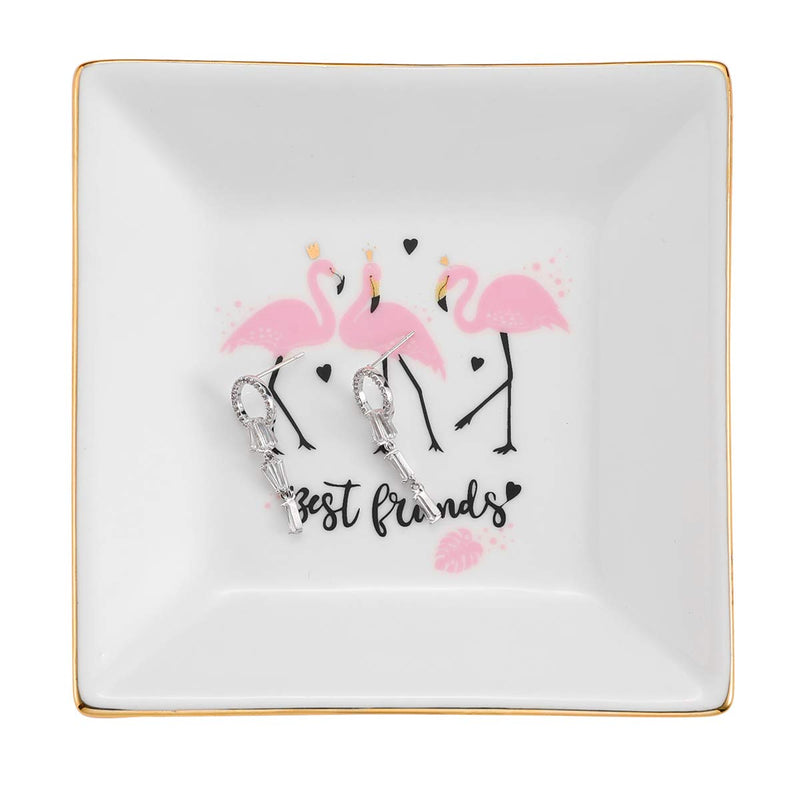 [Australia] - SYONEO Ring Holder Dish, Best Friends Birthday Gifts -Pink Flamingo Ceramic Jewelry Tray-SistersFriends Gift, Ring Plate 