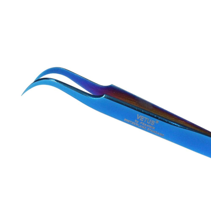[Australia] - Original Vetus Eyelash Eyebrow Tweezers Stainless Steel Pro Fine Curved Tip Switzerland Tweezers Non-magnetic Beauty Nail Art DIY Tool (Blue) Blue 