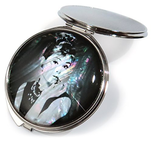 [Australia] - MADDesign Mother of Pearl Audrey Hepburn Compact Mirror Folding Magnify Black Black White 