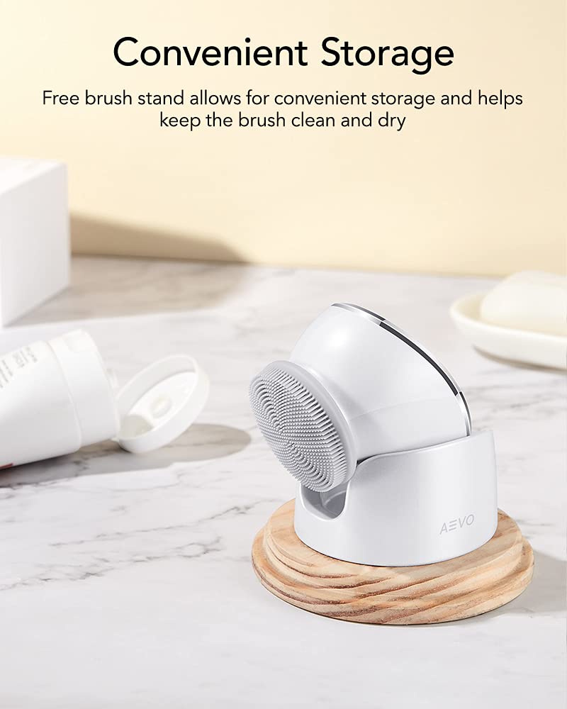 [Australia] - AEVO Facial Cleansing Brush, 6X Deeper Cleanse 2 in 1 Heated Massager & Sonic Vibrations [Detachable Silicone Head for Exfoliation] [Rechargeable] [5 Modes] [for Women/Men], White 