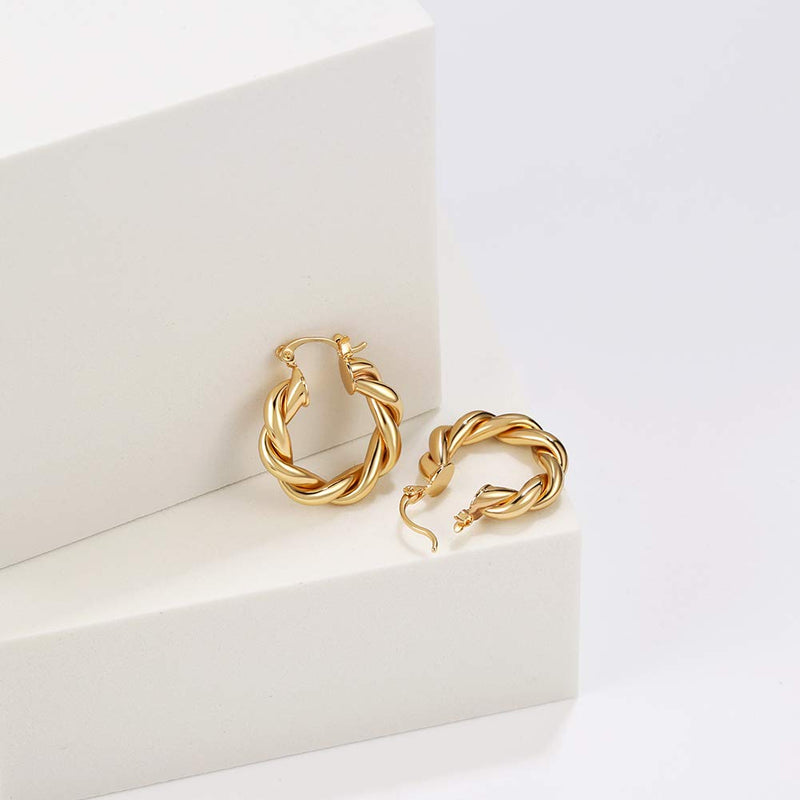 [Australia] - LILIE&WHITE Twisited Gold Chunky Hoop Earrings For Women 14K Gold Plated High Polished Lightweight Hoops For Girls Fashion Jewelry… EH20031 Gold 