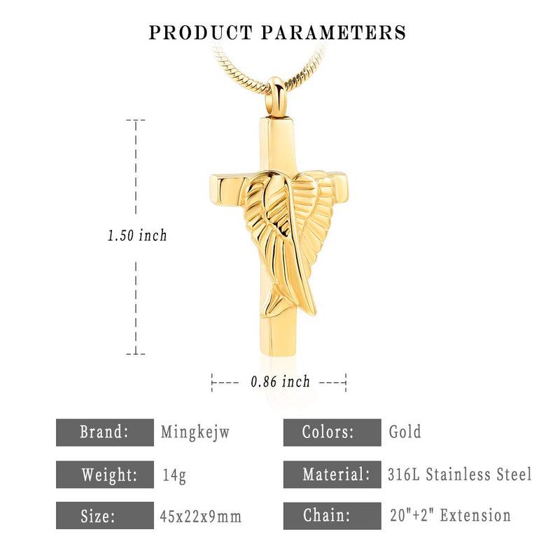 [Australia] - Cremation Urn Jewelry Angel Wings Cross Urn Pendant Memorial Remains Ashes Keepsake Necklace Gold 