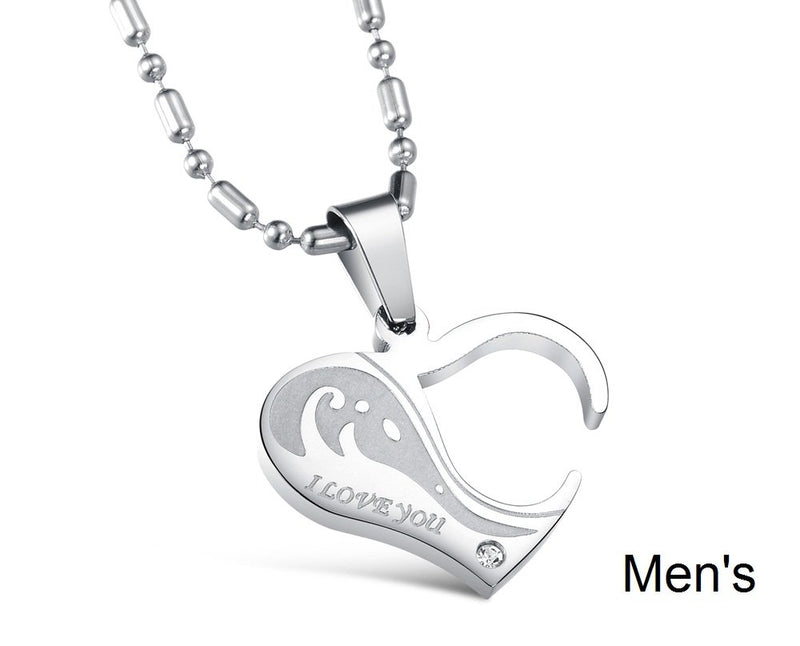 [Australia] - His & Hers Matching Set Titanium Stainless Steel Couple My Heart is Only for You Pendant Necklace Love Style in a Gift Box 