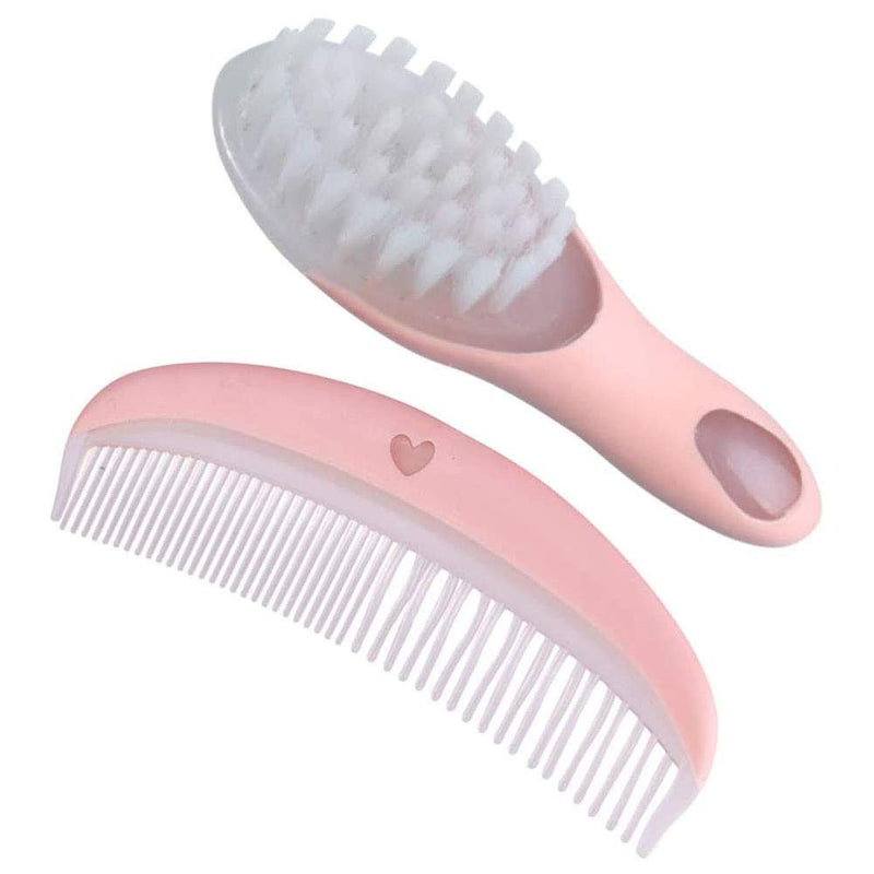 [Australia] - Baby Soft Brush and Comb Set -YUESEN Eco Friendly Massage Hairbrush Bath Brush for Newborns and Toddlers - Soft & Gentle for Your Baby First Steps,2 Pcs (Pink) 