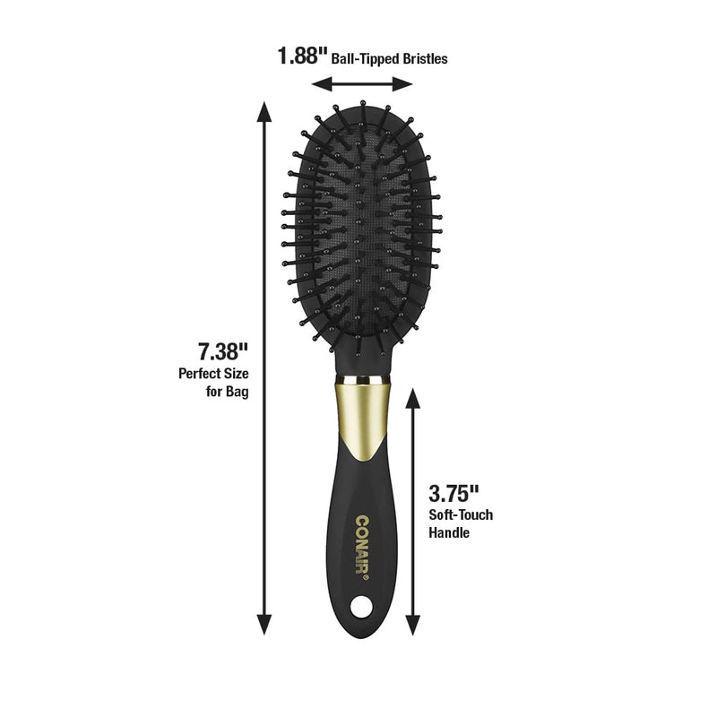 [Australia] - Conair Velvet Touch Mid-Size Cushion Hair Brush with Nylon Bristles and Soft-Touch Handle for On-the-Go Touch-Ups (Colors and Packaging Vary), 1 Count 