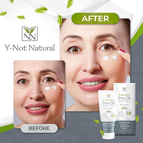 [Australia] - Y-Not Natural - Emu Oil Daily Revitalizing Eye Cream with Retinol, Vitamin E, A, C & D (15 g Tube) | SPF 15 Sun Protection Anti Aging Facial Skin Care to Reduce Puffiness, Fine Lines & Dark Spots 