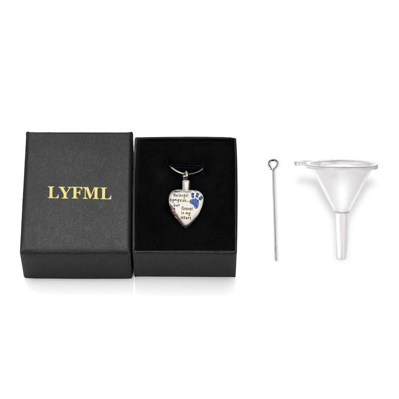 [Australia] - LYFML Cremation Jewelry Urn Necklace for Ashes for Pet Dog Cats, Engraved No Longer by My Side, But Forever in My Heart, Memorial Pendant Made of Titanium Steel, Support for Customization Blue 