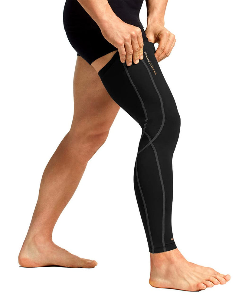 [Australia] - Tommie Copper Unisex Performance Compression Full Leg Sleeve - Black, Large 