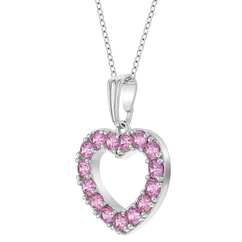 [Australia] - 925 Sterling Silver Pink CZ Open Heart Pendant Necklace Girl Teens 19" 