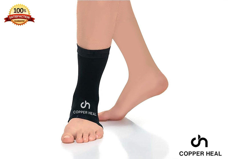 [Australia] - Ankle Compression Sleeve by COPPER HEAL (Pair) Highest Copper Infused Socks Arch Support Foot Swelling Achilles Tendon Joint Pain Plantar Fasciitis Sports Injury (M) M 