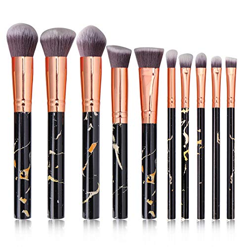 [Australia] - Nevsetpo Marble Makeup Brushes Set with Sponge Silicone Facial Brushes Synthetic Foundation Eyeshadow Contour Face Kabuki Make up Brushes Set for Girls (10+2pcs, Marble Black) 