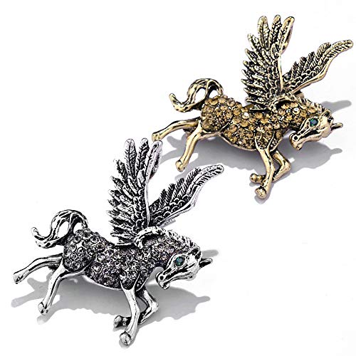 [Australia] - Flying Horse Brooches Pin for Women Unicorn Rhinestone Vintage Enamel Pin Gifts Horse Lapel Men's Animal Big Brooch Jewelry Antique gold 