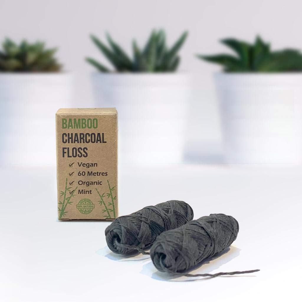 [Australia] - PlanetNatura Bamboo Dental Floss with Activated Charcoal – Eco-Friendly and a Less-Plastic Alternative – Natural, Organic Dental Floss, Suitable for Vegans - Waxed. 60 Meter Refill 