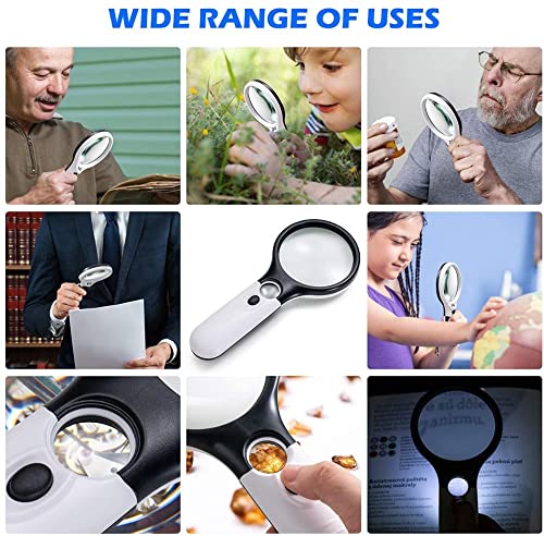 [Australia] - Magnifying Glass with Light, 3X 45X Handheld Large Magnifier, Lightweight LED Illuminated Magnifying Glass for Reading, Macular Degeneration, Inspection, Jewellery, Coins, Hobbies & Crafts 