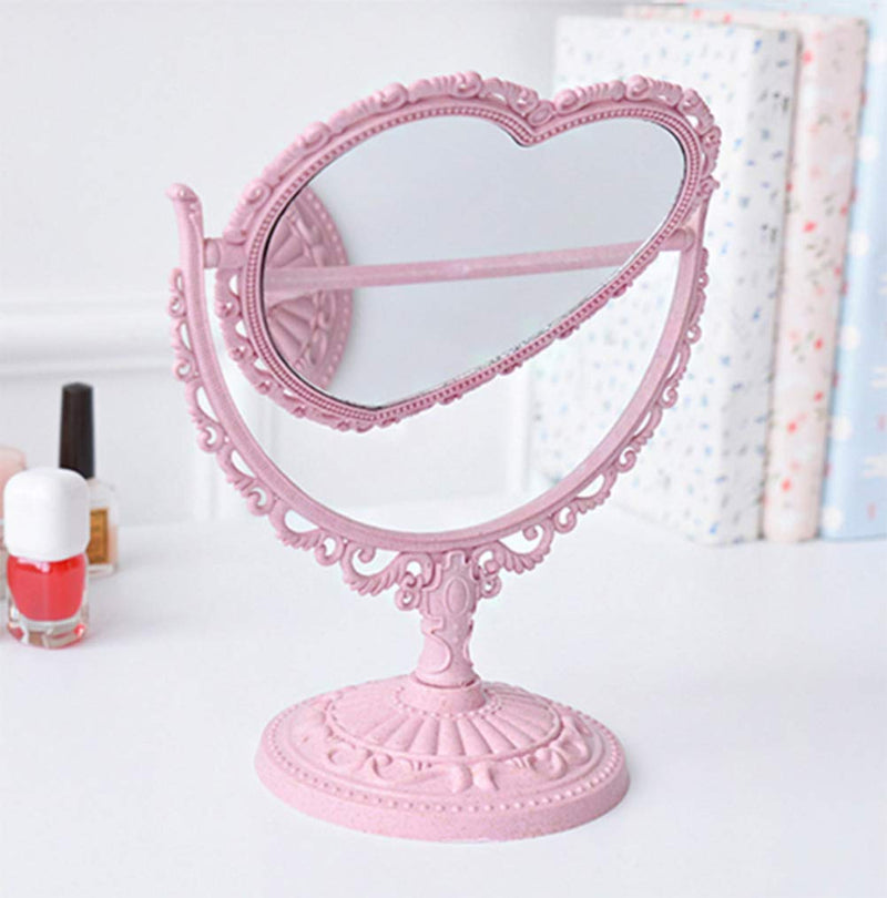 [Australia] - AKOAK 1 Pack Simple and Detachable Double-Face Heart-Shaped Makeup Mirror Can Rotate The Dressing Table（Four-Color） (Pink) Pink 
