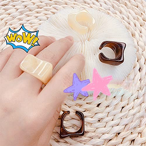 [Australia] - Colorful Chunky Resin Rings For Women Girls Children Y2K Rings Acrylic Rings Plastic Rings Trendy Rhinestone Rings Stackable Finger Ring XYJZXY A-mix-6pcs 