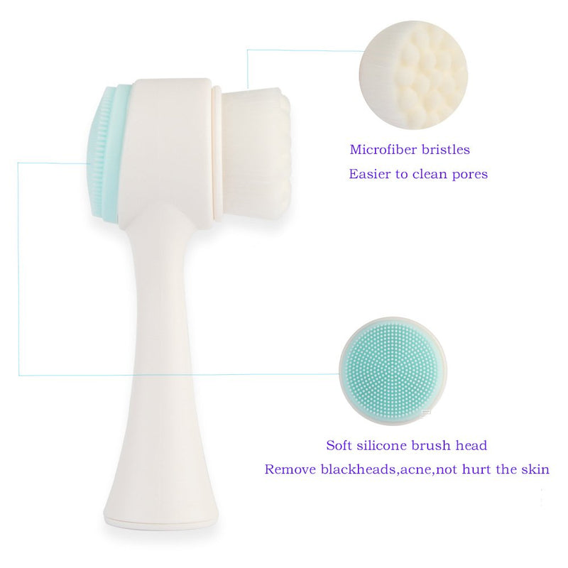 [Australia] - 2 in 1 Face Brush Double Sided Facial Cleansing Brush Silicone Cleansing Side and Soft Bristles Washing Face Cleansing and Exfoliating Scrubber to Massage and Scrub Your Skin (White and Blue) White and Blue 