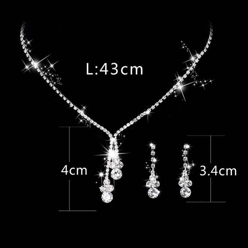 [Australia] - Aukmla Bride Wedding Necklace Earrings Set Silver Crystal Necklaces Rhinestone Necklaces Jewelry Accessories for Women and Girls Necklace-026 (Set of 3) 