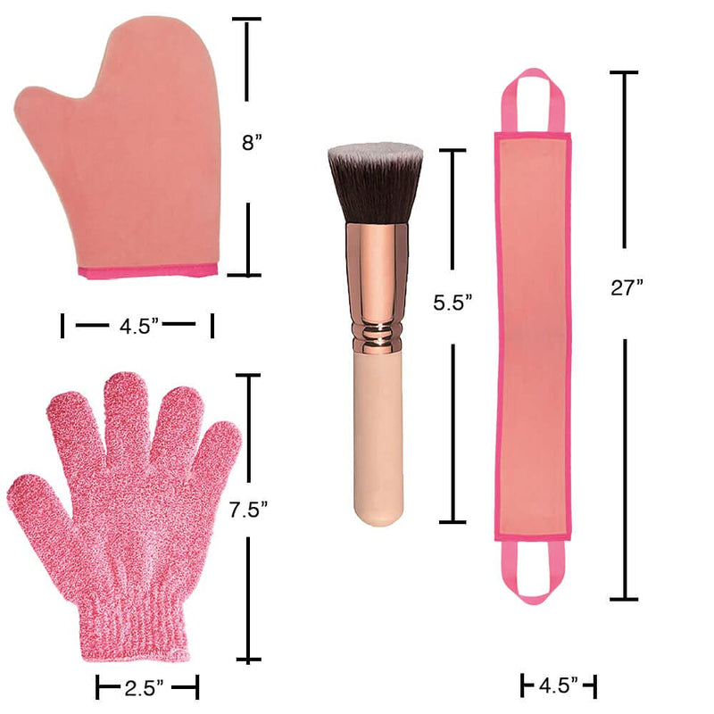 [Australia] - 4Pack Self Tanning Mitt Applicator Kit Set, with Self Tanner Mitt, Lotion Applicator for Back, Exfoliating Glove, Face Brush for Fake Bake Sunless Tan (Pink) Pink 