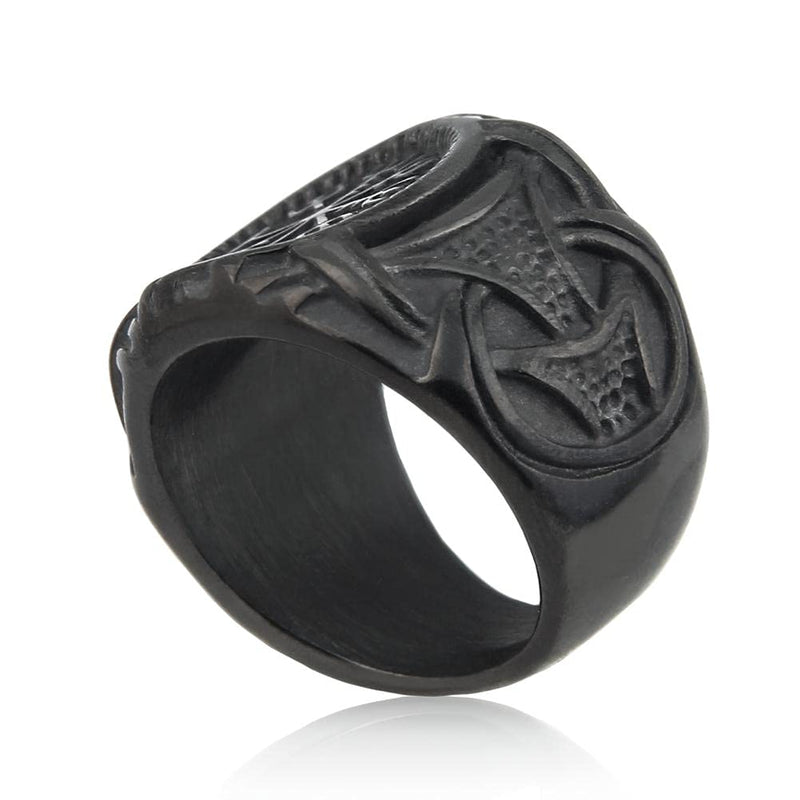 [Australia] - BAVIPOWER Viking Vegvisir Norse Compass Ring Stainless Steel Accessory Guardian Protection Amulet Black Compass 7 