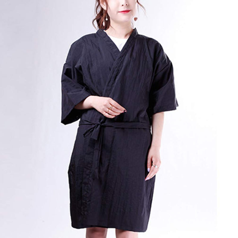 [Australia] - Lurrose Salon Client Gown Robes Cape Hair Salon Hair Cutting Smock for Clients Kimono Style (Black) 