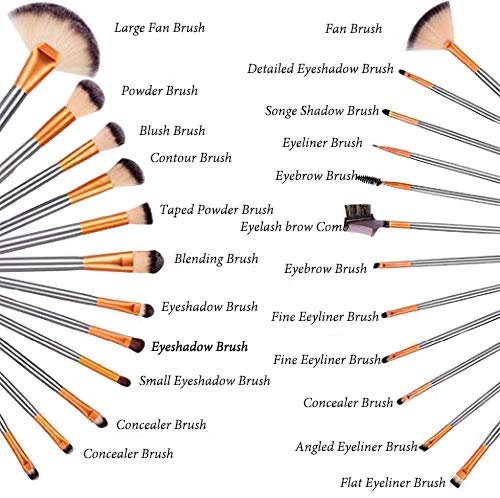 [Australia] - NEVSETPO Premium Makeup Brushes 24Pcs Girls Makeup Brushes Professional for Kabuki Foundation Powder Contour Blending Blush Eye Shadow Travel PU Bag Included, Solid Wood Handle Cruelty-Free Bristle Champagne 24 Count 