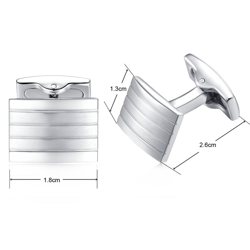 [Australia] - HONEY BEAR Rectangle Stripe Cufflinks for Mens Steel Wedding Gift Silver 