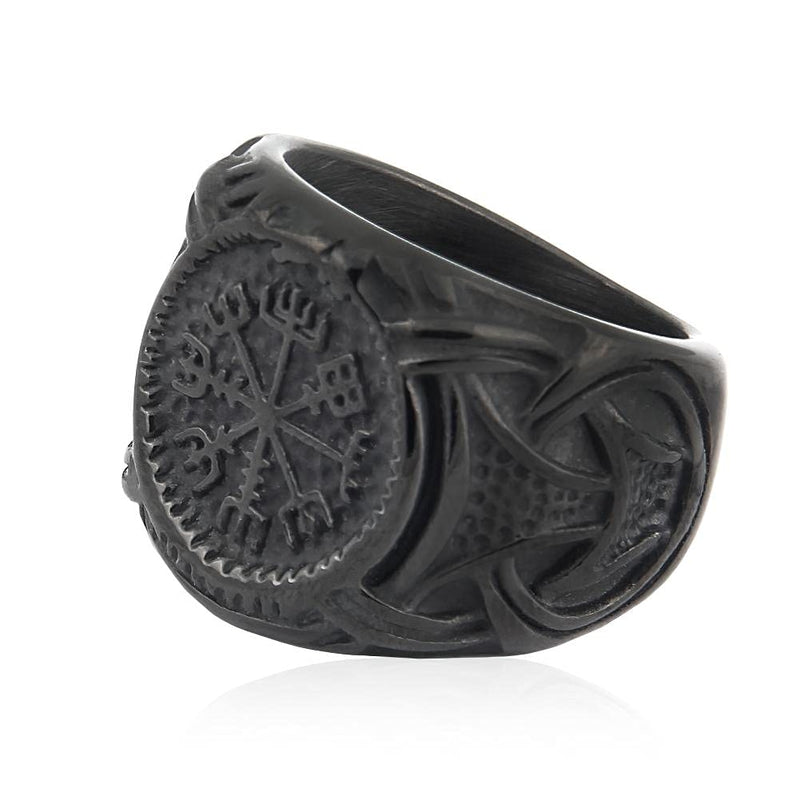 [Australia] - BAVIPOWER Viking Vegvisir Norse Compass Ring Stainless Steel Accessory Guardian Protection Amulet Black Compass 7 