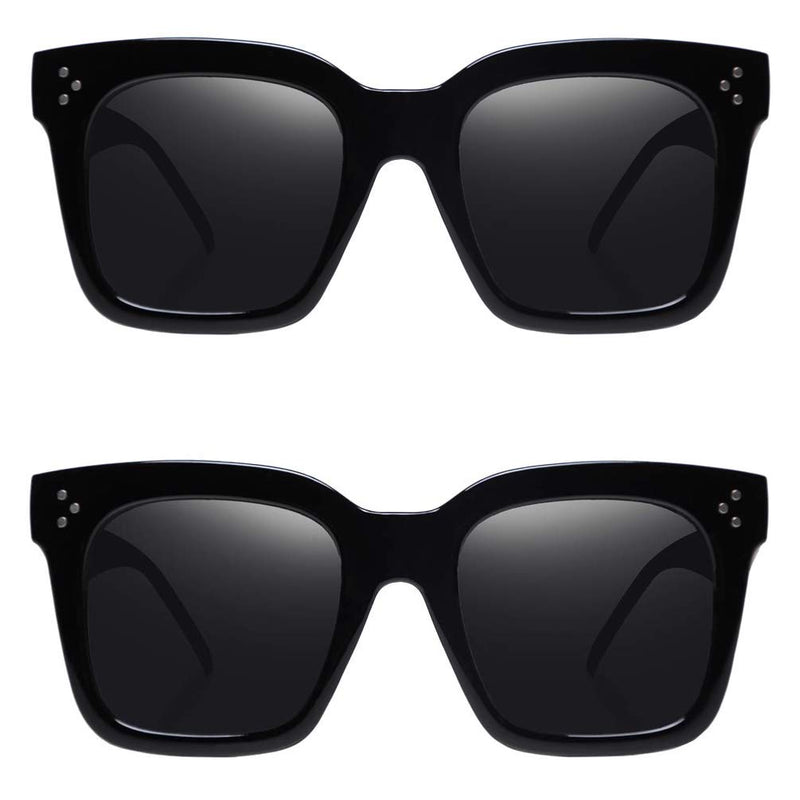 [Australia] - TAOTAOQI Vintage Women Oversized Sunglasses Designer Luxury Square Sun Glasses UV400 Protection Flat Lens 2 Pack (Black Frame Grey Lens/Black Frame Grey Lens) 