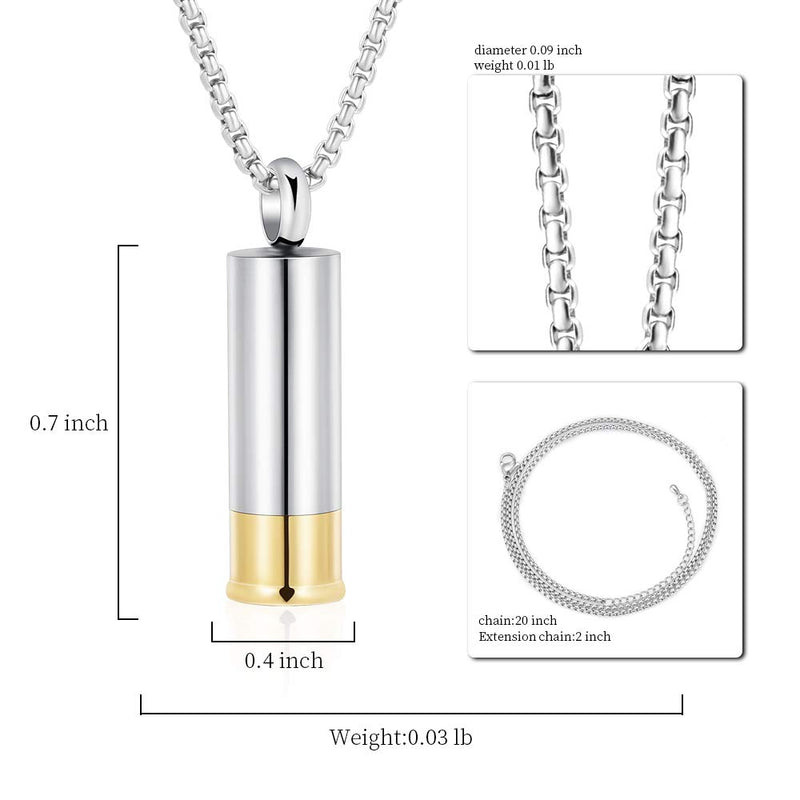 [Australia] - EternityMemory Shotgun Shell Stainless Steel Cremation Urn Necklace for Men Keepsake Jewelry with Box and Fill Kits 