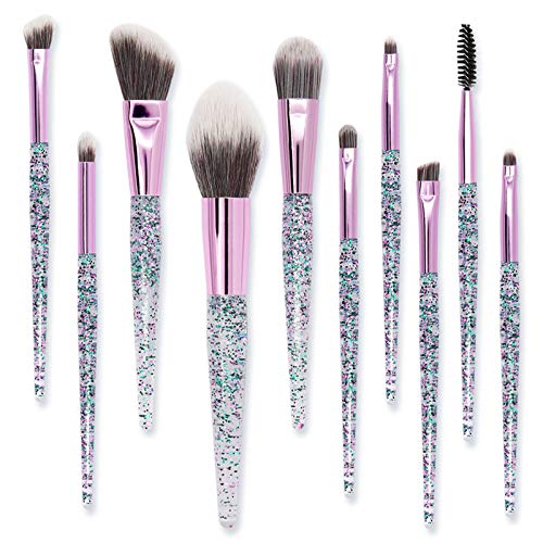 [Australia] - LETGO Makeup Brush Set 10 PCS Crystal Handle Synthetic Essential Cosmetics Brush Kit Face Powder Foundation Blending Blush Concealer Eye Shadow(Bling Bag) Bling Bag 