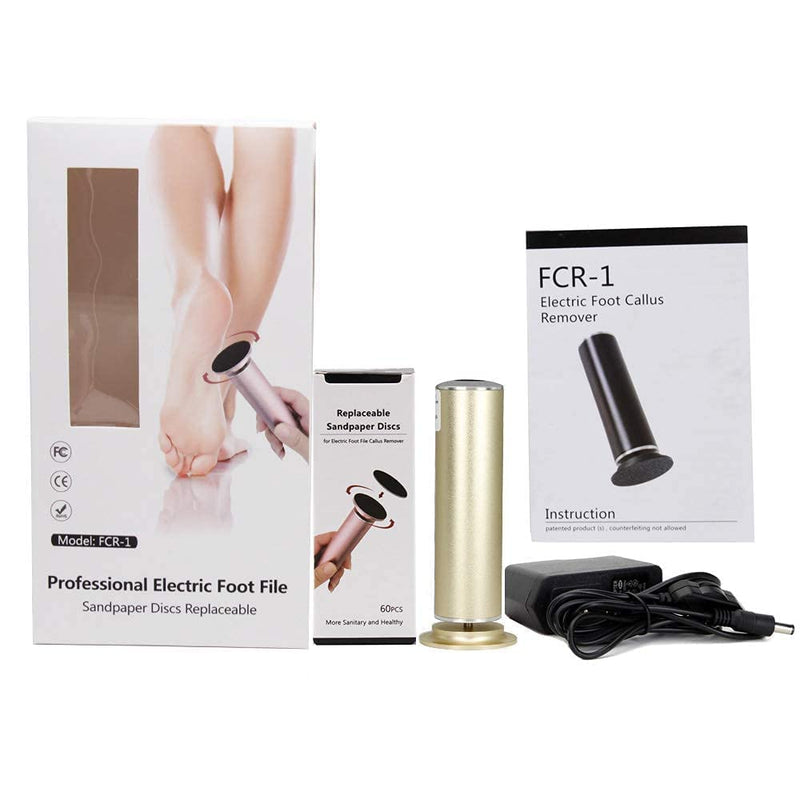 [Australia] - Electric Foot File (Speed Adjustable) with 60pcs Replacement Sandpaper Disk, Professional Electric Callus Remover Pedicure Foot Sander for Callus Removal Foot Care (FCR-1 Gold) 03 