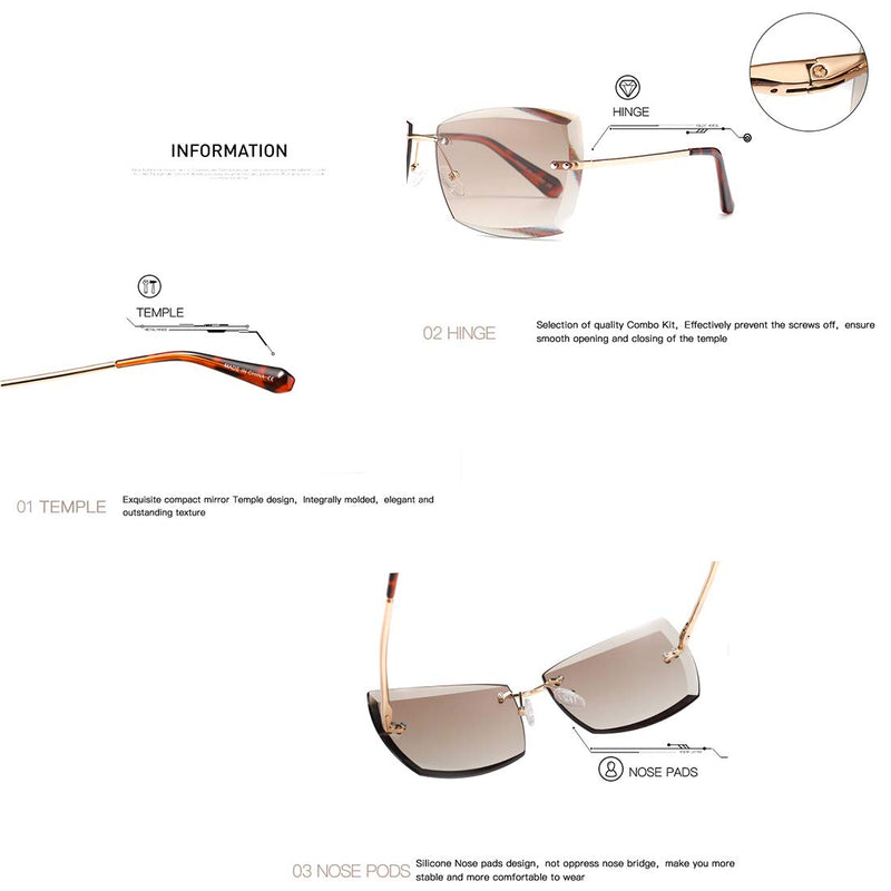 [Australia] - AEVOGUE Sunglasses For Women Oversized Rimless Diamond Cutting Lens Sun Glasses AE0534 Gold Frame/Brown Lens 