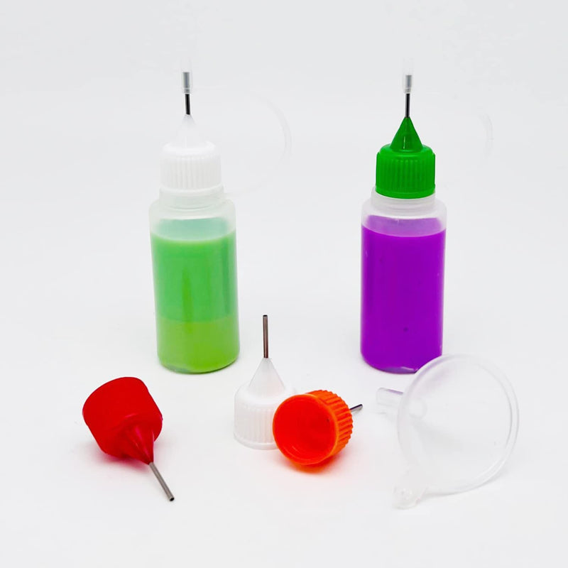 [Australia] - 18 Pcs Precision Tip Applicator Bottles, MYYZMY 0.5 Ounce Translucent Glue Bottles, with 2 Funnel, Multicolor Lids 