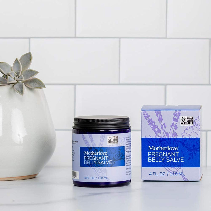 [Australia] - Motherlove Pregnant Belly Salve (4oz) Help Prevent Stretch Marks During Pregnancy & Soothe the Itch of Growing Skin—Moisturizing, Easily Absorbed Salve w/ Light Lavender Scent—Organic Herbs, Non-GMO 4 Fl Oz (Pack of 1) Standard Packaging 