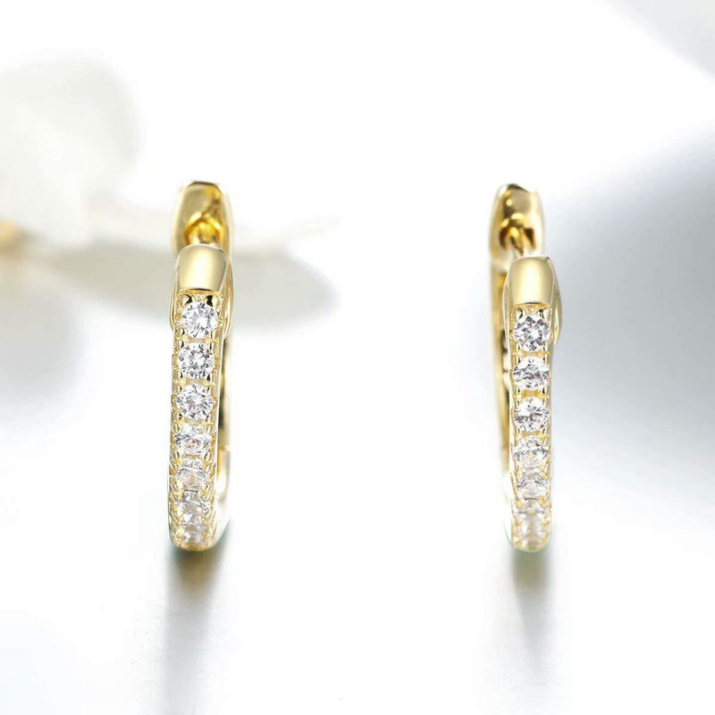 [Australia] - Qings Gold Plated Zircon Tiny Huggie Hoop Earrings 925 Sterling Silver Fashion Trend Earrings as Gift for Girlfriends 