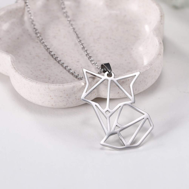 [Australia] - fishhook Origami Necklace Cute Animal Fox Stainless Steel Silver Gold plated Pendant Chain Necklace for Women Men Girls 