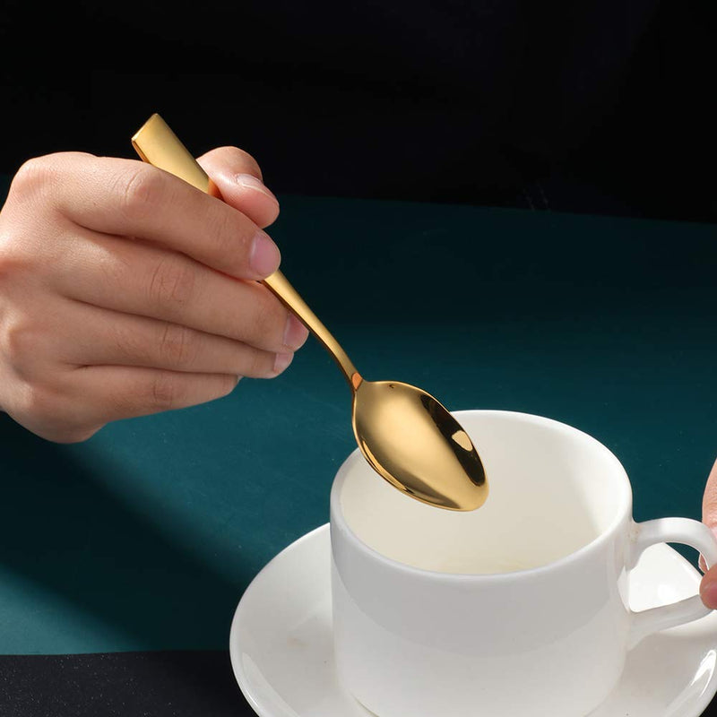 [Australia] - SUNSENGEUR Tea Spoons 12-Piece Autograph Dinnerware Set Stainless Steel Set Use for Home, Kitchen, Restaurant- 5.3 Inches-Gold Gold 