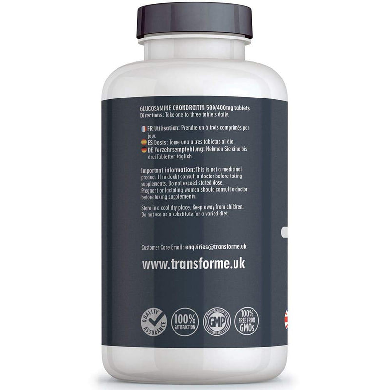 [Australia] - Glucosamine and Chondroitin 500mg/400mg High Strength Complex, 365 Tablets Up to 1 Year Supply, with Superior Chondroitin Sulphate (90% Potency), Gluten Free, by Transforme 