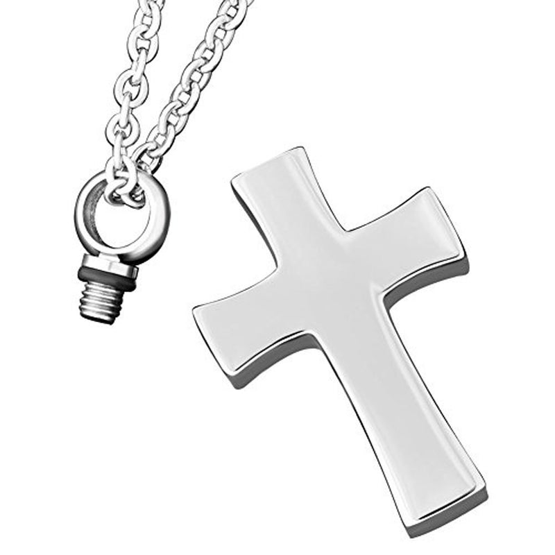 [Australia] - Cremation Cross Necklace Religion Crystal URN Memorial Keepsake Ashes Holder Pendant Stainless Steel Cross Urn-3 